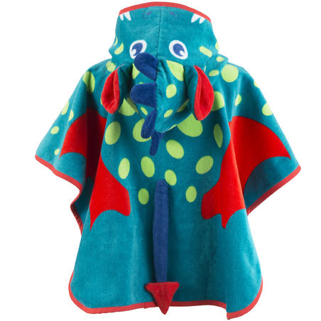 Poncho bebé con capucha azul y verde estampado DRAGÓN