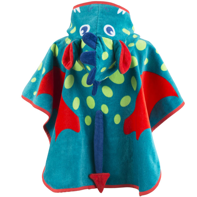 Poncho Bebe Con Capucha Azul Y Verde Estampado Dragon