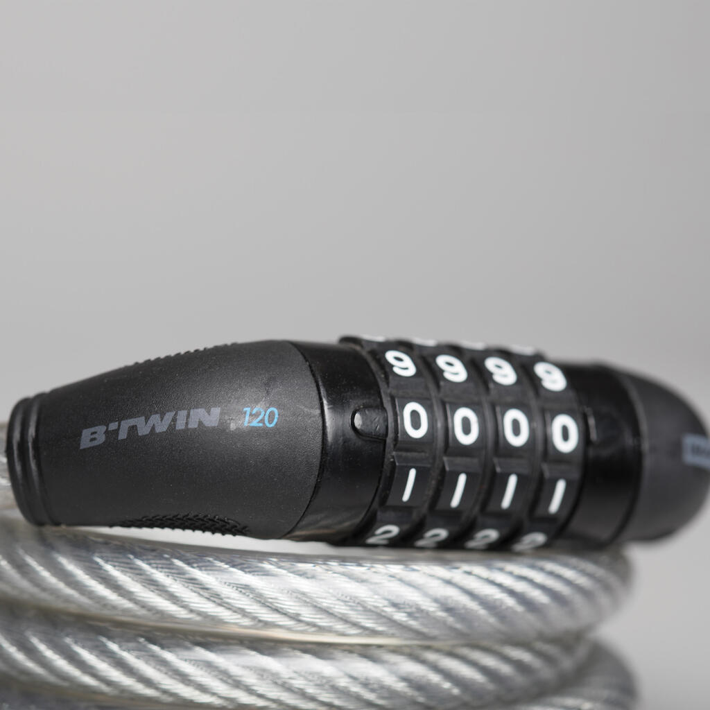 Antivol accessoires velo spirale serrure code 120 gris