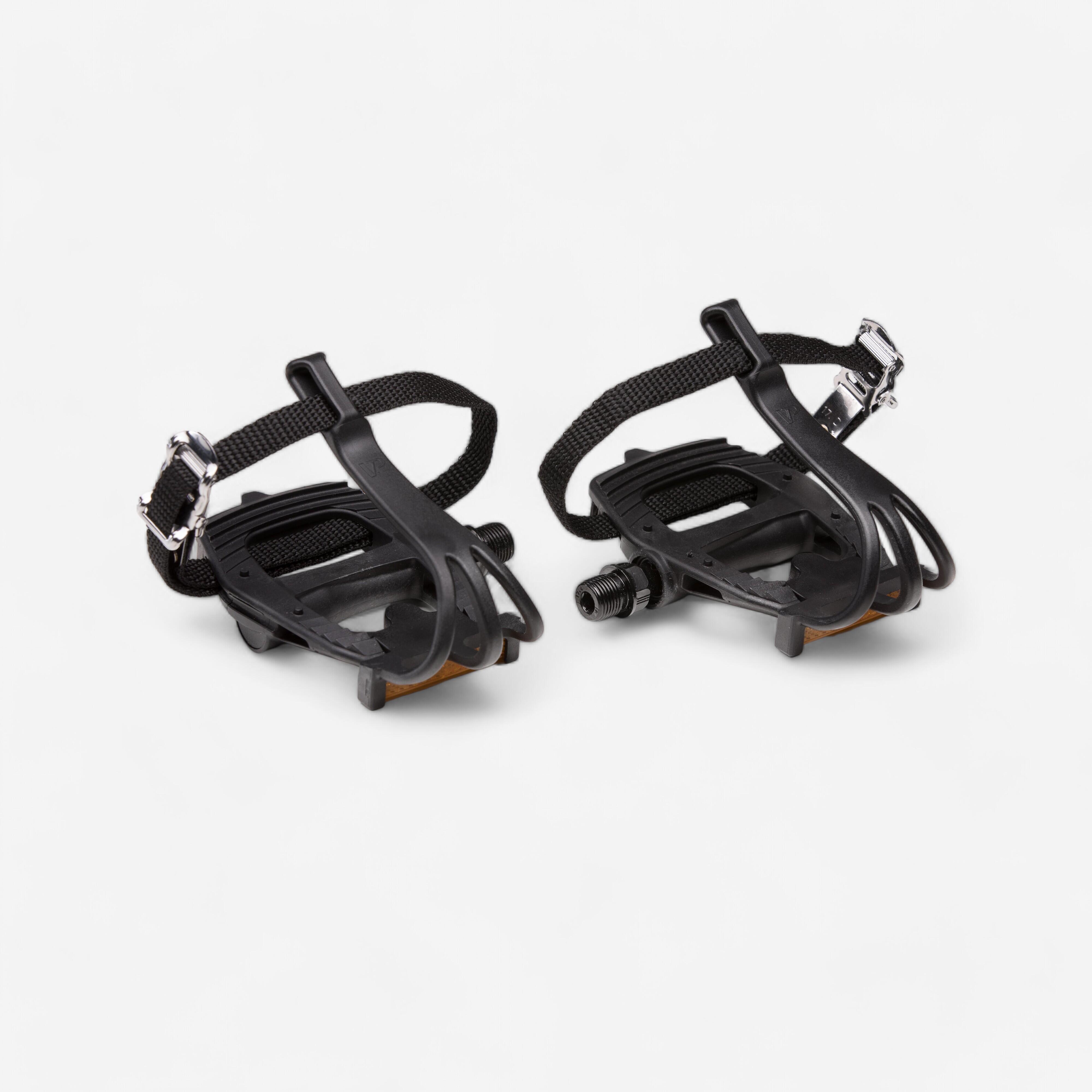 100 Resin Road Biking Pedals with Toe Clips - BTWIN