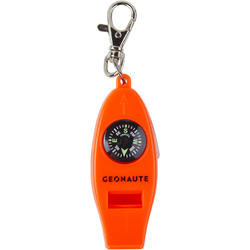 Multi-purpose whistle with built-in compass, thermometer and magnifying glass