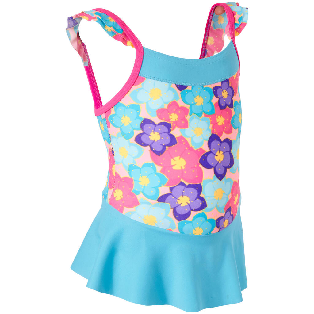 Κοριτσίστικο ολόσωμο μαγιό με φούστα και σχέδιο λουλούδια