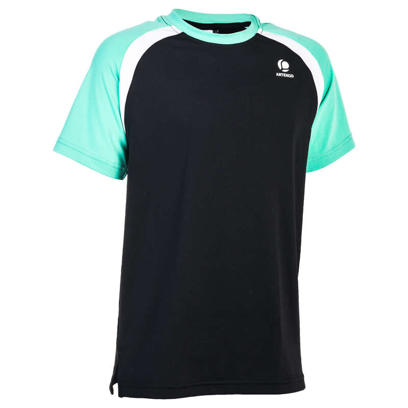 JUNIOR WARM APPAREL Tennis - 500 Boys' T-Shirt Black/Green ARTENGO - Tennis Clothes