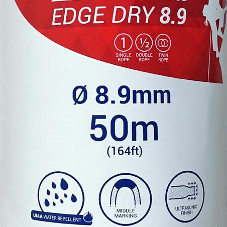 ВЕРЕВКА Д/СКАЛОЛАЗАНИЯ И АЛЬПИНИЗМА ТРОЙНОЙ СТАНДАРТ DRY EDGE DRY 8,9 мм x 50 м