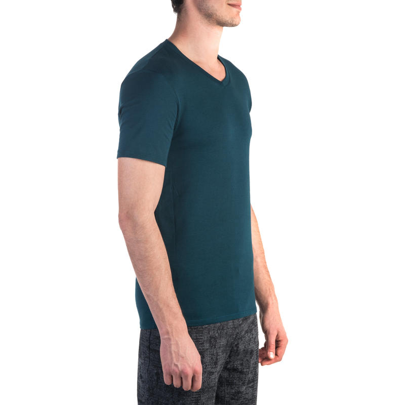 500 V Yaka Gym Pilates Tisortu Erkek Koyu Mavi Domyos By Decathlon