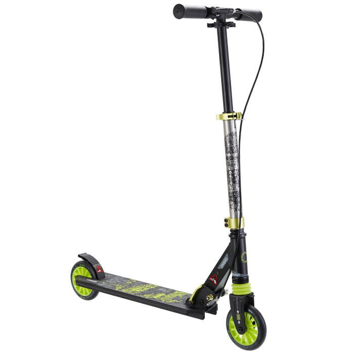 Mid 5 Kids Scooter With Handlebar Brake And Suspension Black Green