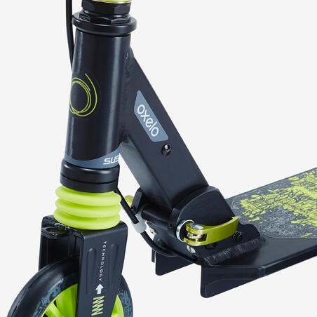 Mid 5 Kids Scooter with Handlebar Brake and Suspension - Black/Green
