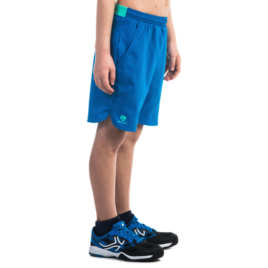 Tennis-Shorts Kinder TSH500 blau/kariert