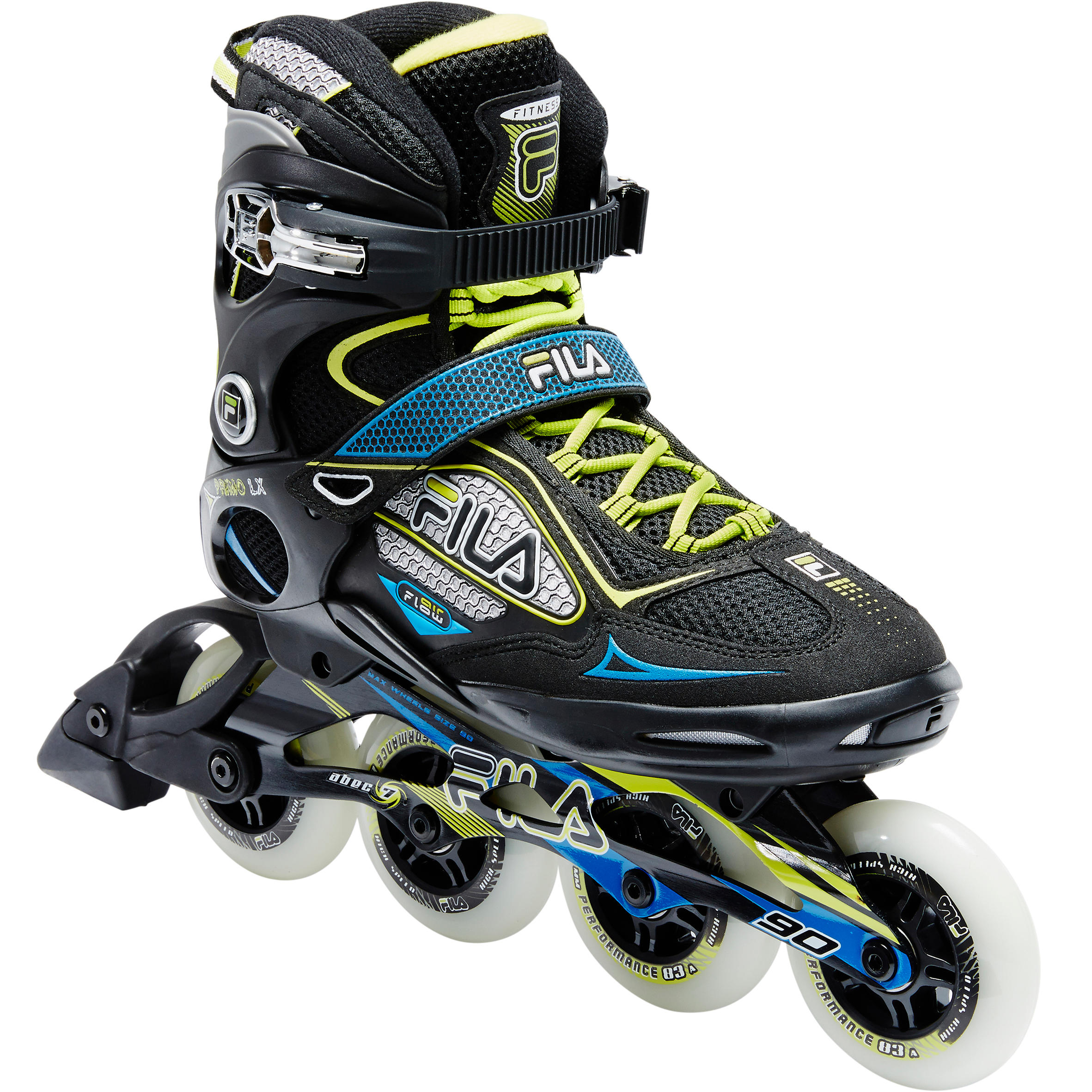 Primo LX90 Inline Fitness Skates Black Blue Yellow FILA Decathlon