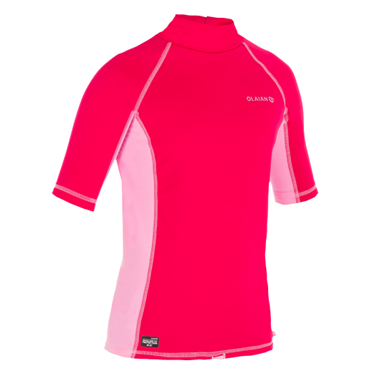 tee shirt anti UV surf top thermique polaire manches courtes enfant rose