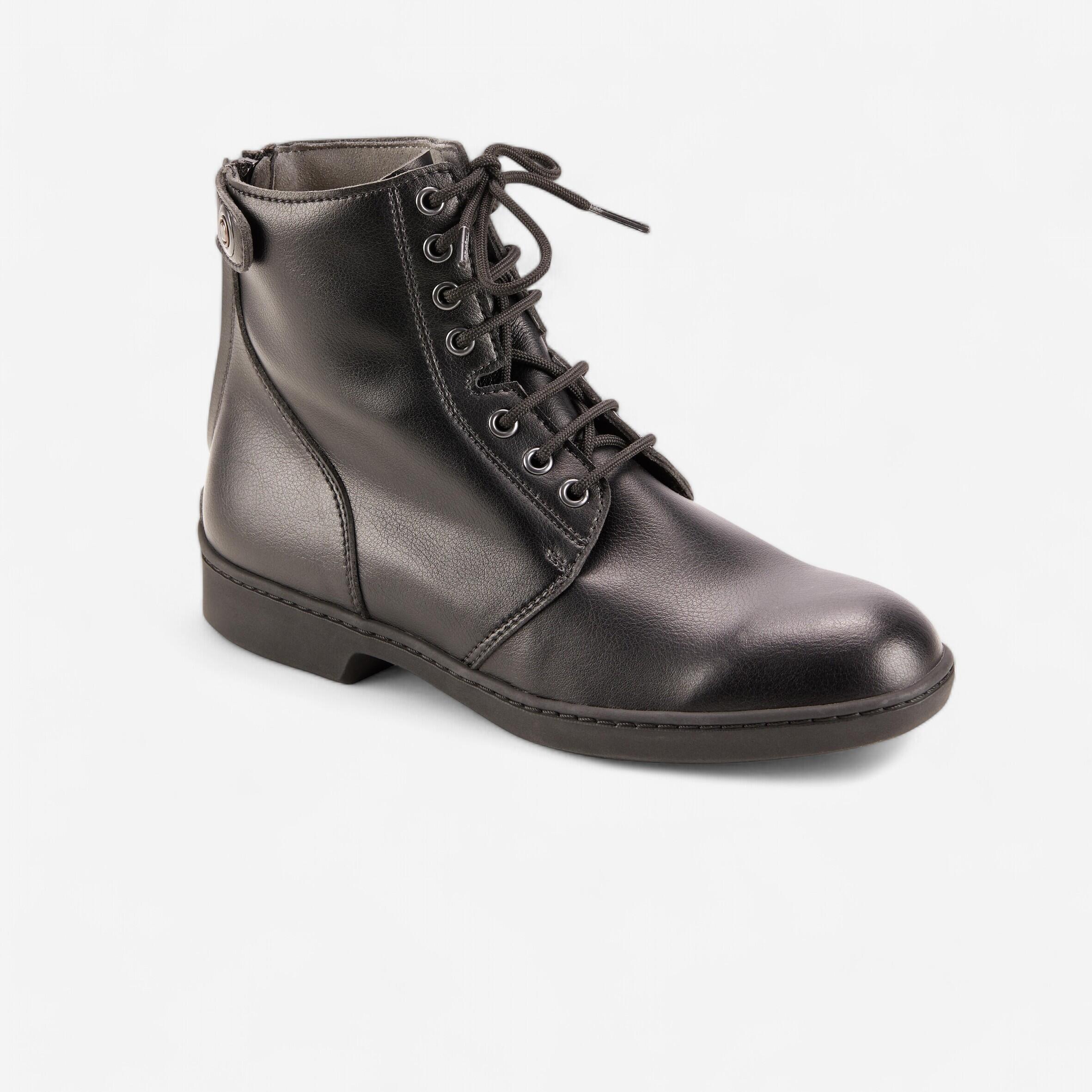 Adult Horse Riding Lace Up Jodhpur Boots 500 Black FOUGANZA Decathlon