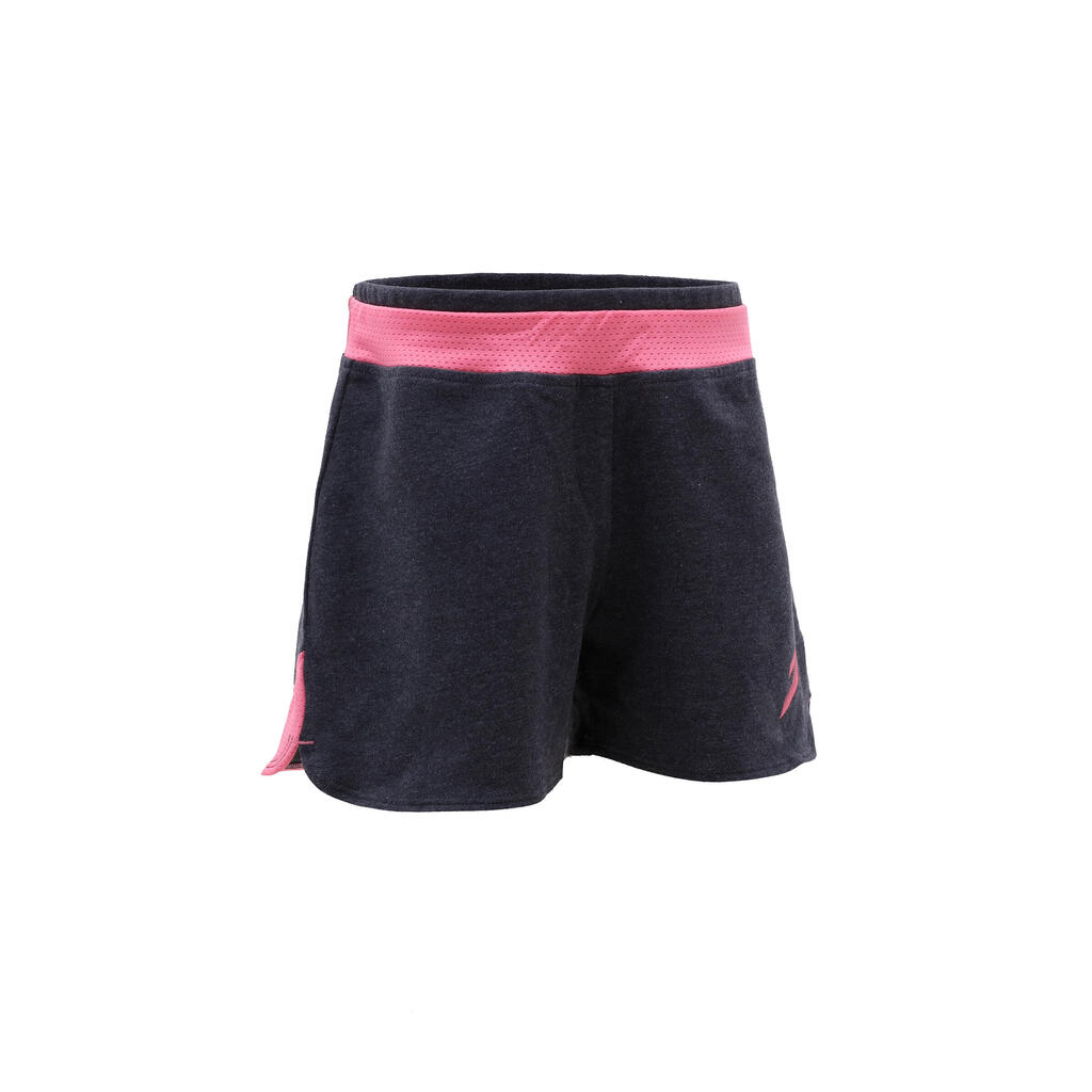 Sporthose kurz 500 Gym Kinder grau/rosa mit Print