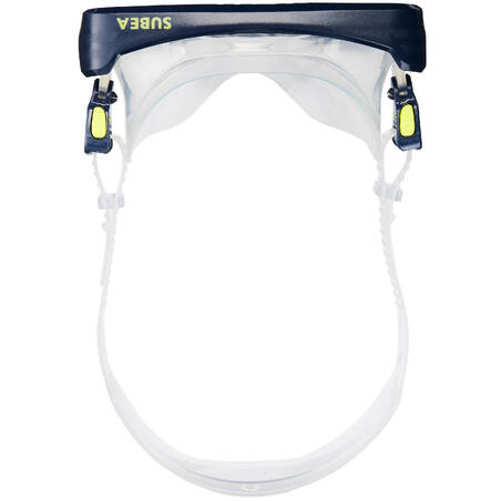Kacamata selam SCUBA SCD 100 dengan skirt transparan dan gagang biru