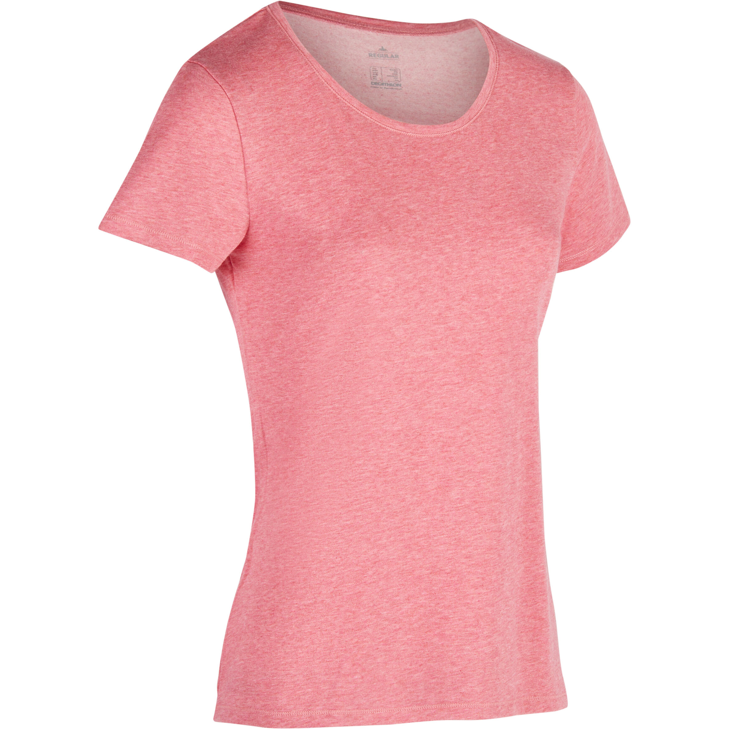 Domyos Dames T Shirt 500 Voor Gym En Stretching Regular Fit Gemeleerd Donkerroze domyos kopen in de aanbieding