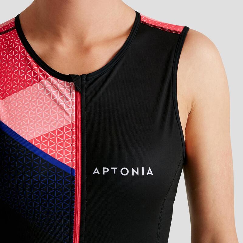 Parte alta smanicata body triathlon LD donna nero-rosa