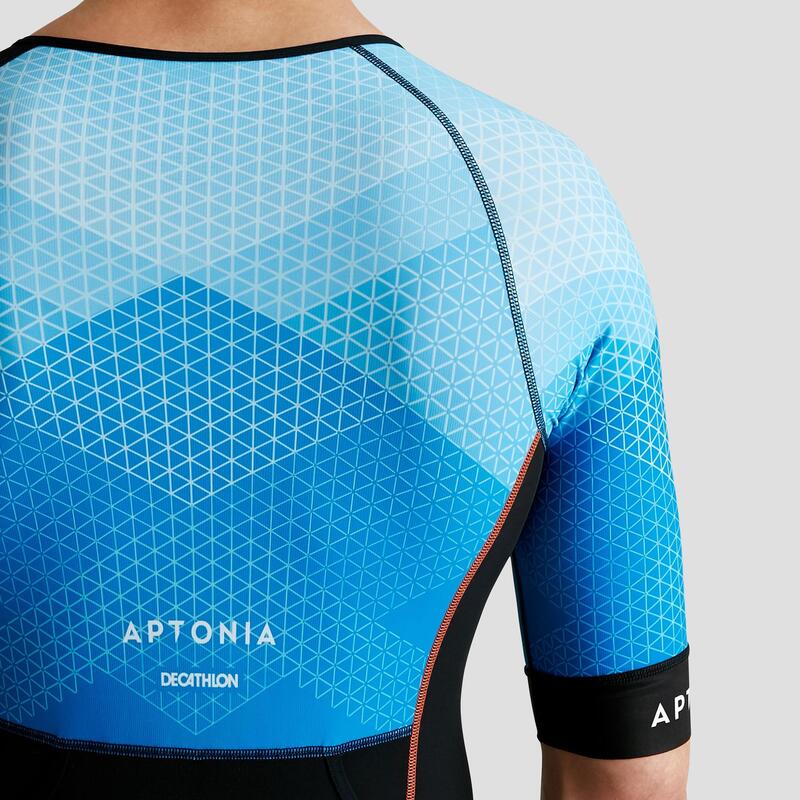 Tritraje Triatlón Aptonia Hombre LD Azul/Negro Manga Corta Cremallera