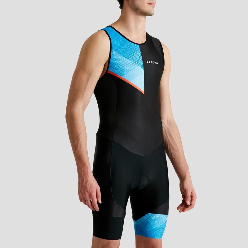 Body triathlon SD uomo nero-azzurro smanicato zip sul retro triathlon