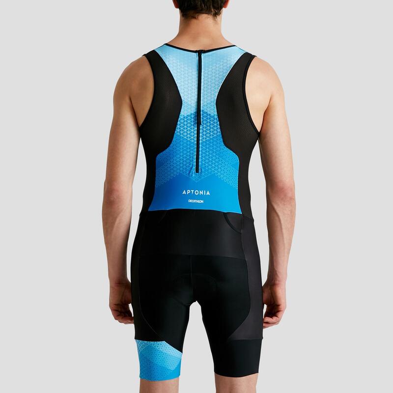 Tritraje Triatlón Aptonia Hombre Negro/Azul Sin Mangas Cremallera Detrás