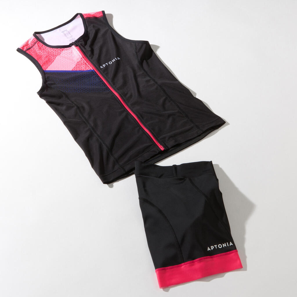 TRIATHLON WOMEN TRISUIT SLEEVELESS TOP FRONT ZIP BLACK PINK