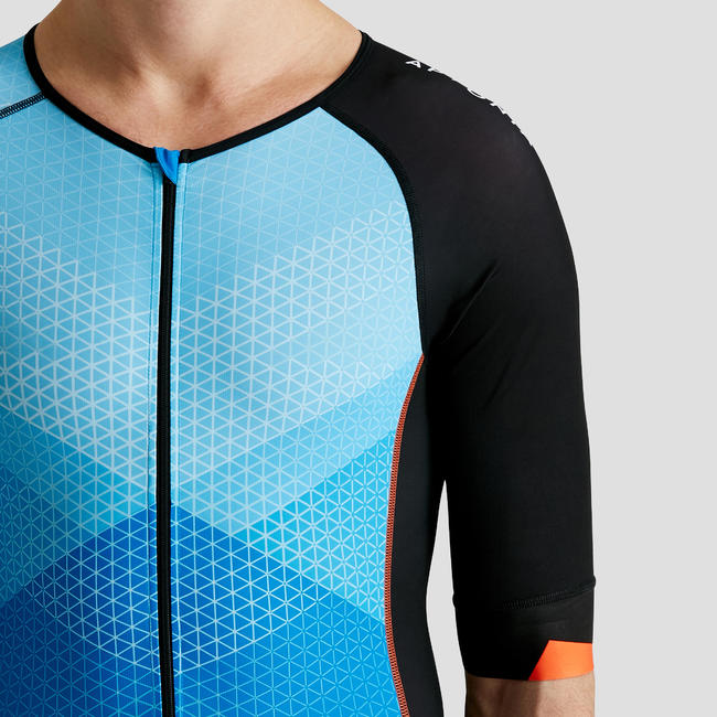 LD Triathlon Men Short Sleeves Trisuit Front Zip Blue/Black