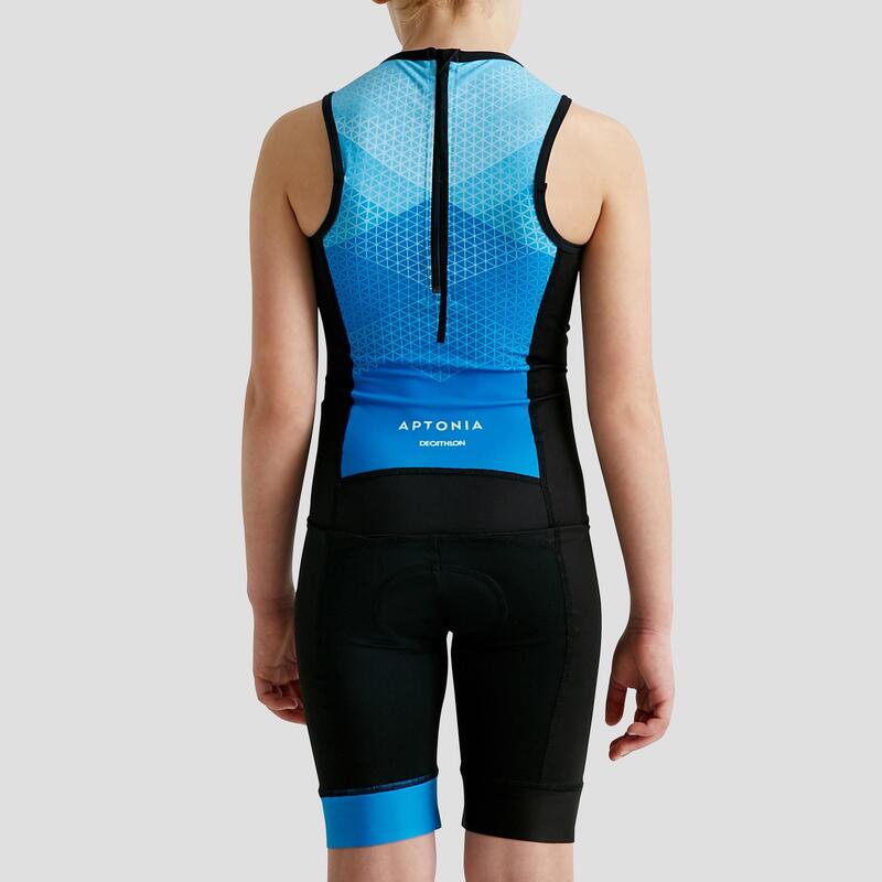 COMBINAISON TRIFONCTION JUNIOR NOIR BLEU SANS MANCHE ZIP ARRIERE TRIATHLON