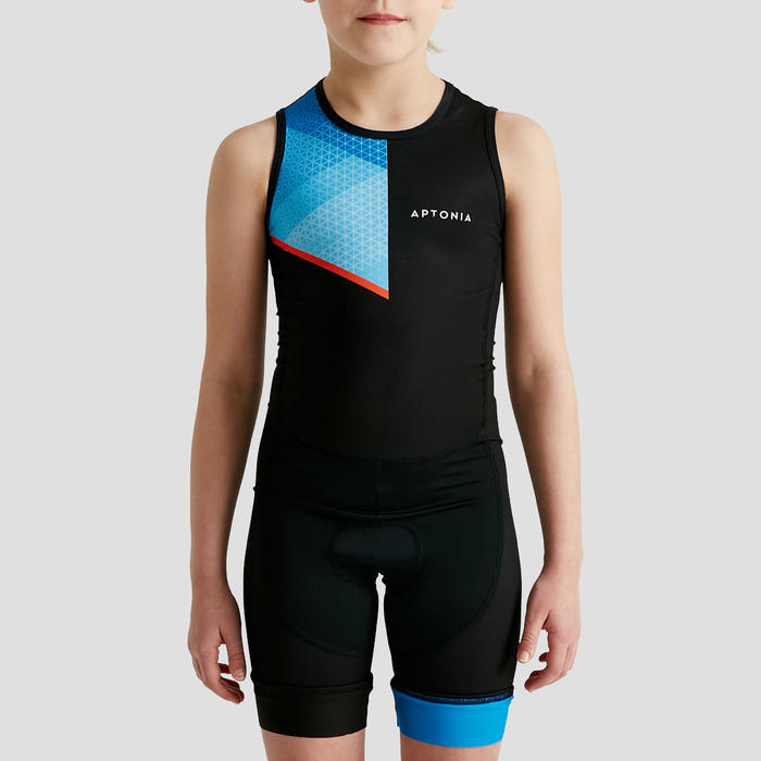 TriathlonAnzug ärmellos Rückenreißverschluss Kinder schwarz/blau