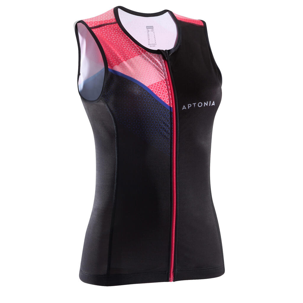 TRIATHLON WOMEN TRISUIT SLEEVELESS TOP FRONT ZIP BLACK PINK