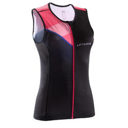 HAUT DE TRIFONCTION NOIR ROSE FEMME SANS MANCHE ZIP AVANT TRIATHLON