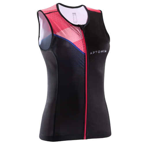 
      TRIATHLON WOMEN TRISUIT SLEEVELESS TOP FRONT ZIP BLACK PINK
  