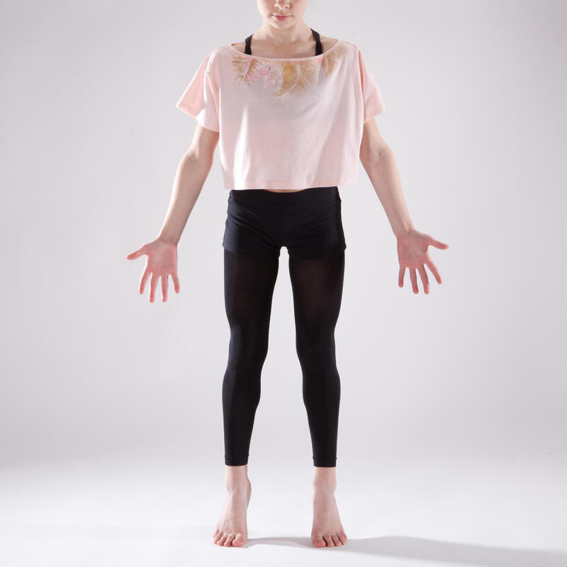 DanceShirt Kurzarm kurz und weit geschnitten Kinder blassrosa DOMYOS