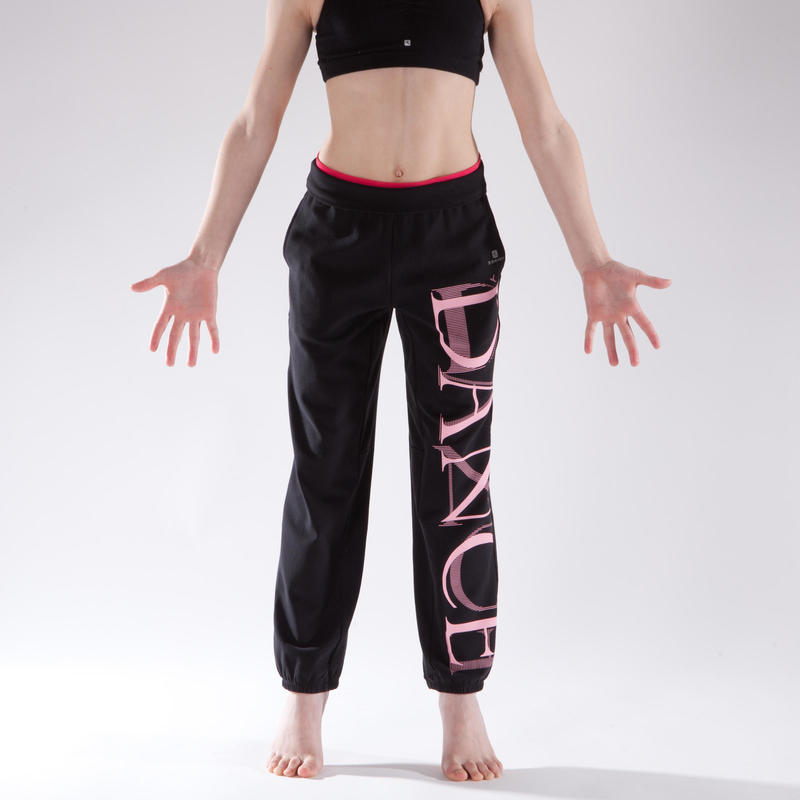 Pantalon de danse taille et bas de jambe élastiqus fille noir Pantalon de danse taille et bas de jambe élastiqus fille noir