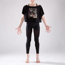 T-shirt manches courtes de danse, court et ample, fille noir