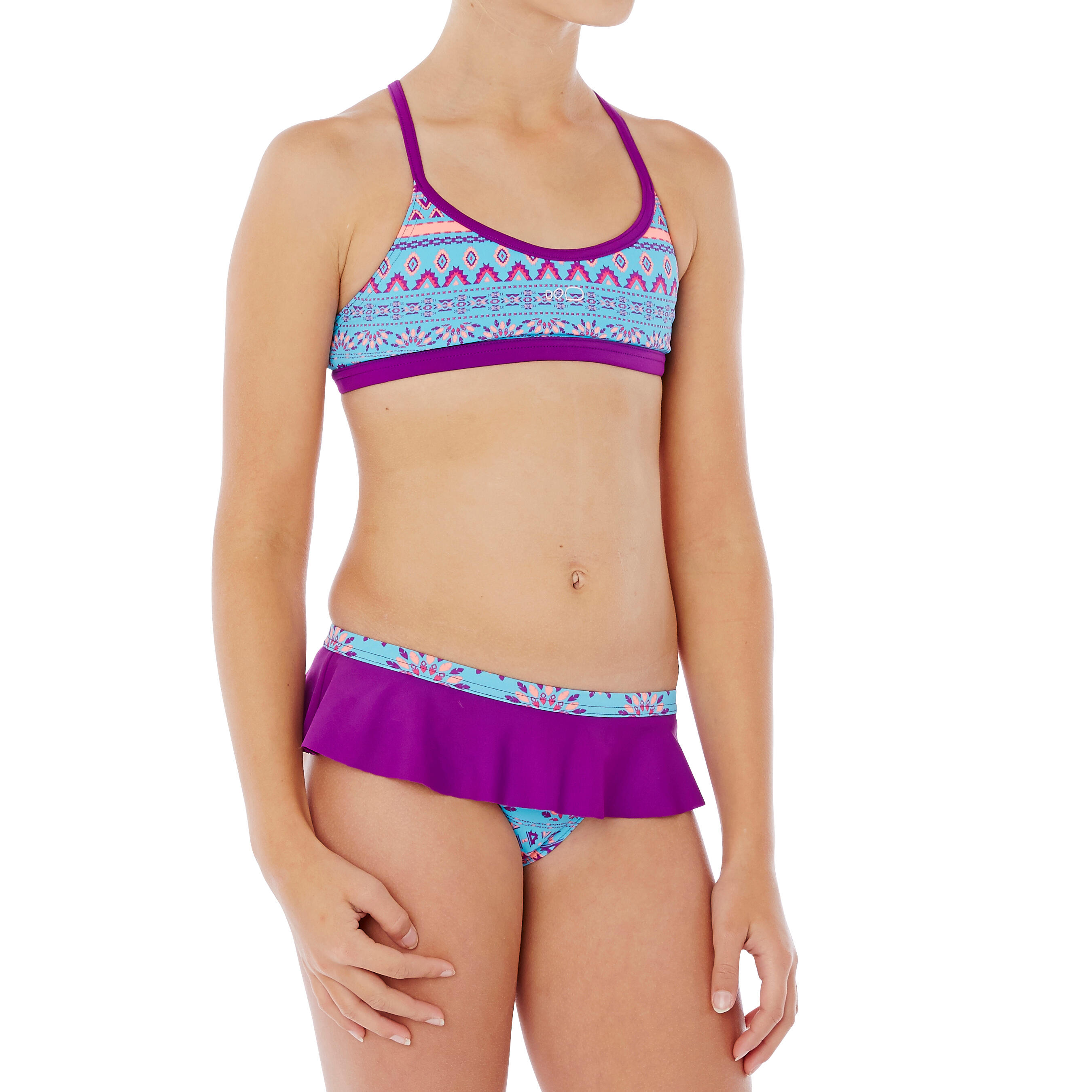 Maillot de natation fille deux pièces Riana jupe violet - NABAIJI