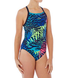 Maillot de bain de natation une pièce fille résistant au chlore Jade jun bleu