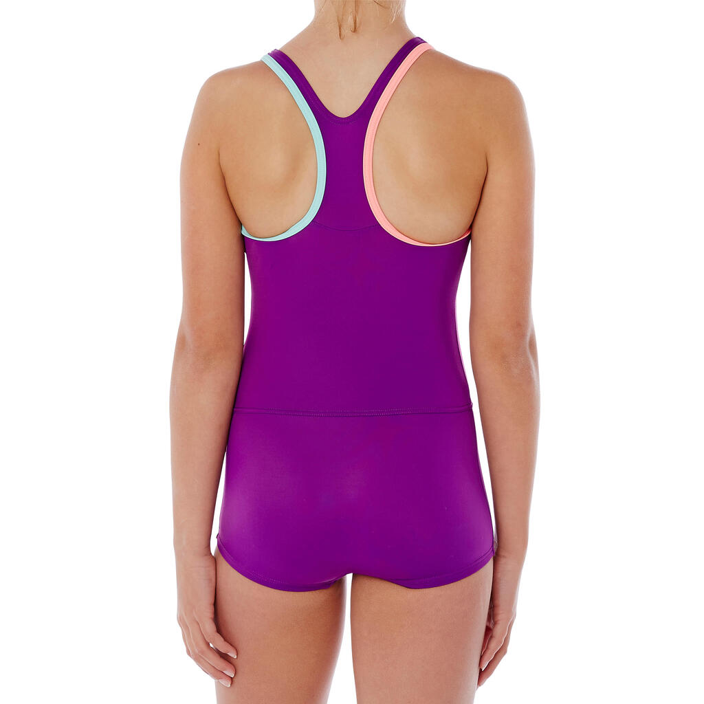 Leony Girls' One-Piece Shorty Swimsuit - Purple