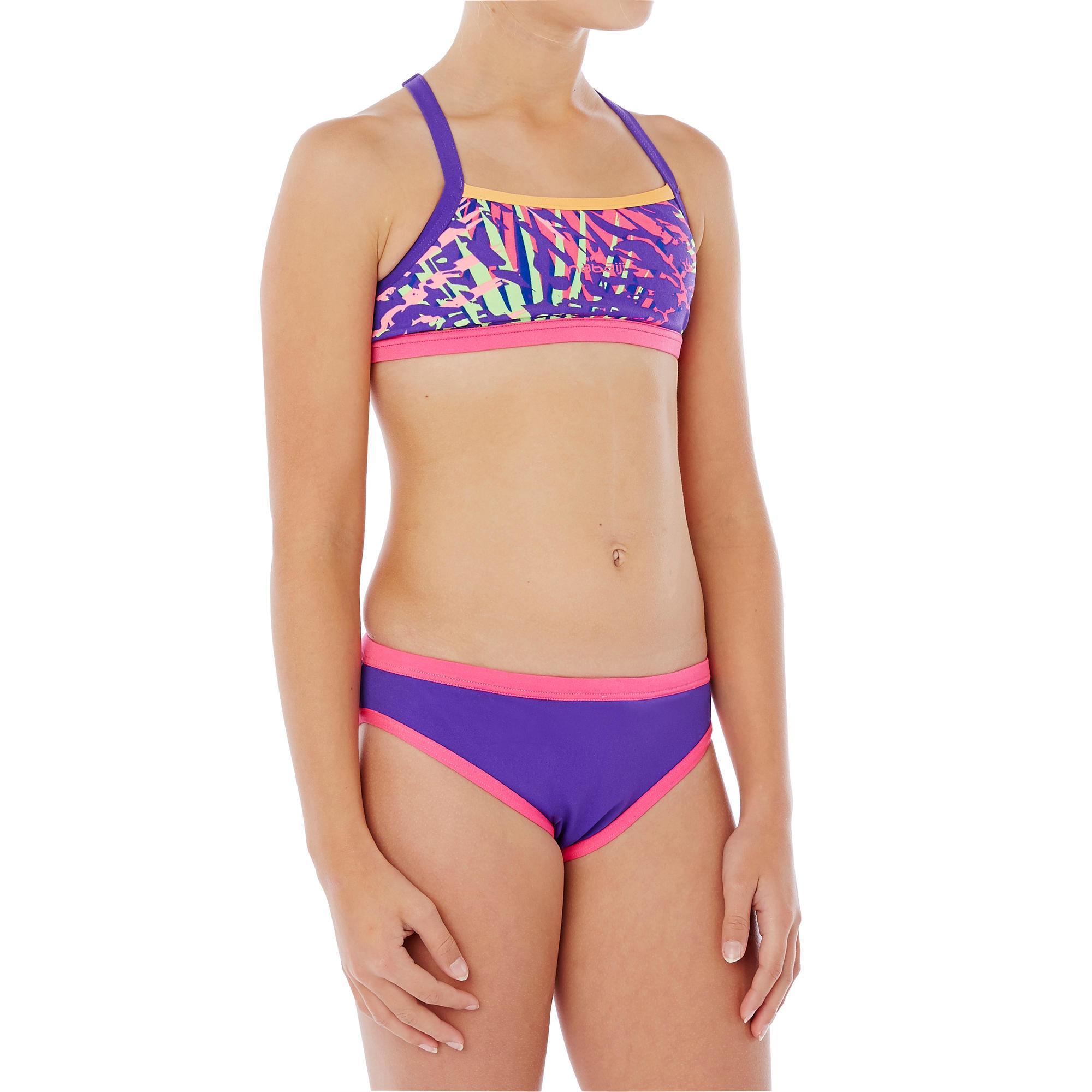 Brassiere de natation fille ultra resistante au chlore Jade roller bleu NABAIJI Decathlon