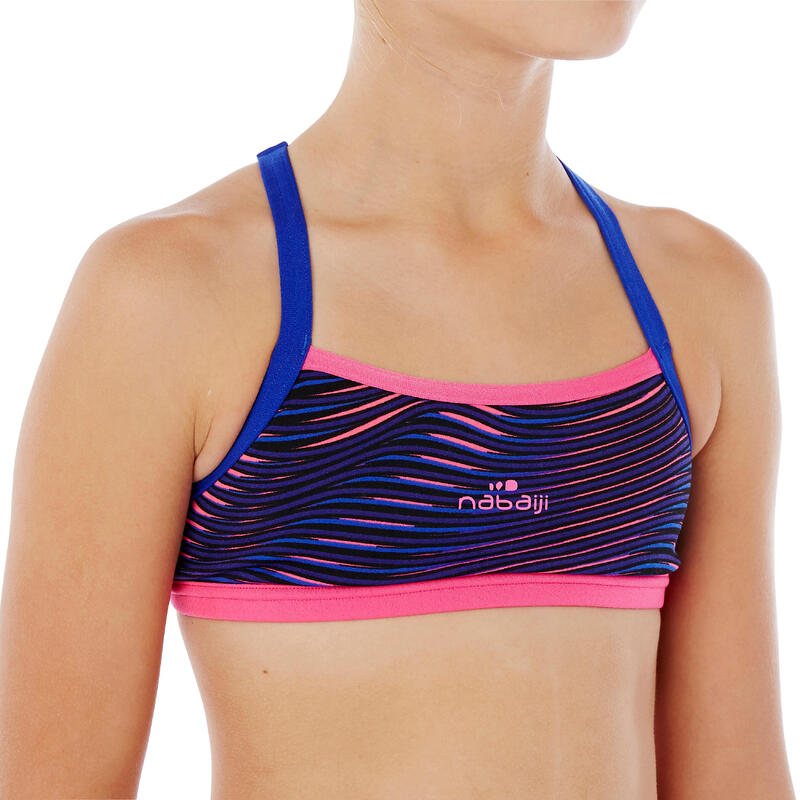Jade Girls Ultra Chlorine Resistant Swimming Crop Top Vib Pink Nabaiji