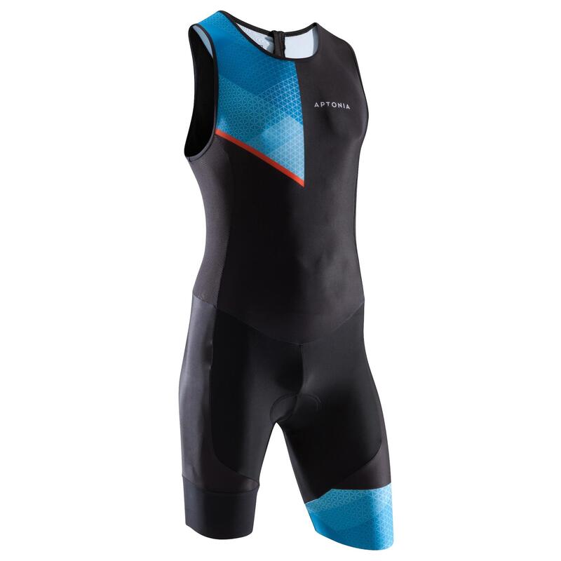 Tritraje Triatlón Aptonia Hombre Negro/Azul Sin Mangas Cremallera Detrás