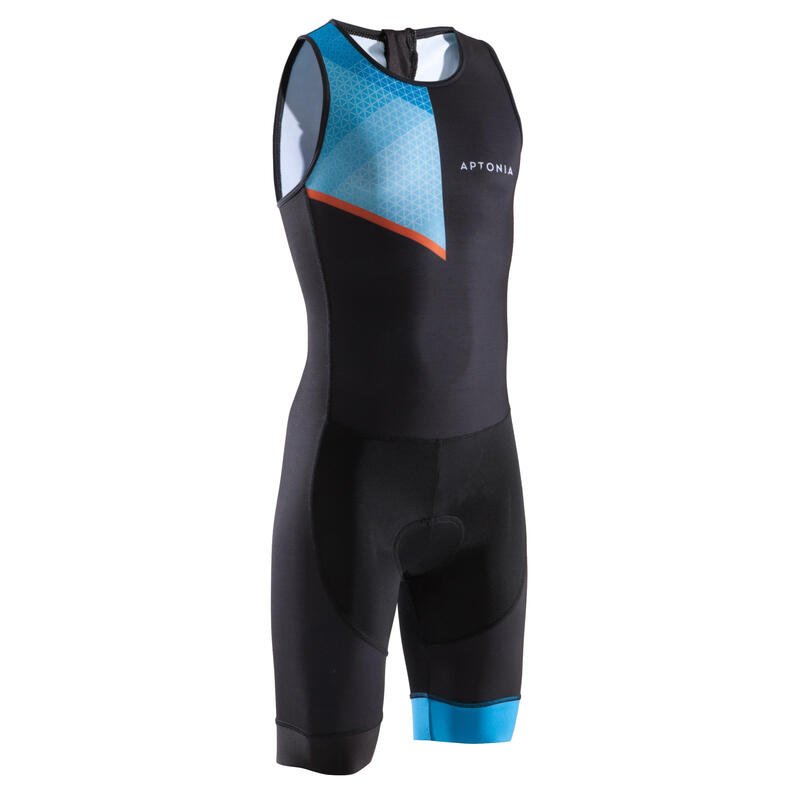 COMBINAISON TRIFONCTION JUNIOR NOIR BLEU SANS MANCHE ZIP ARRIERE TRIATHLON