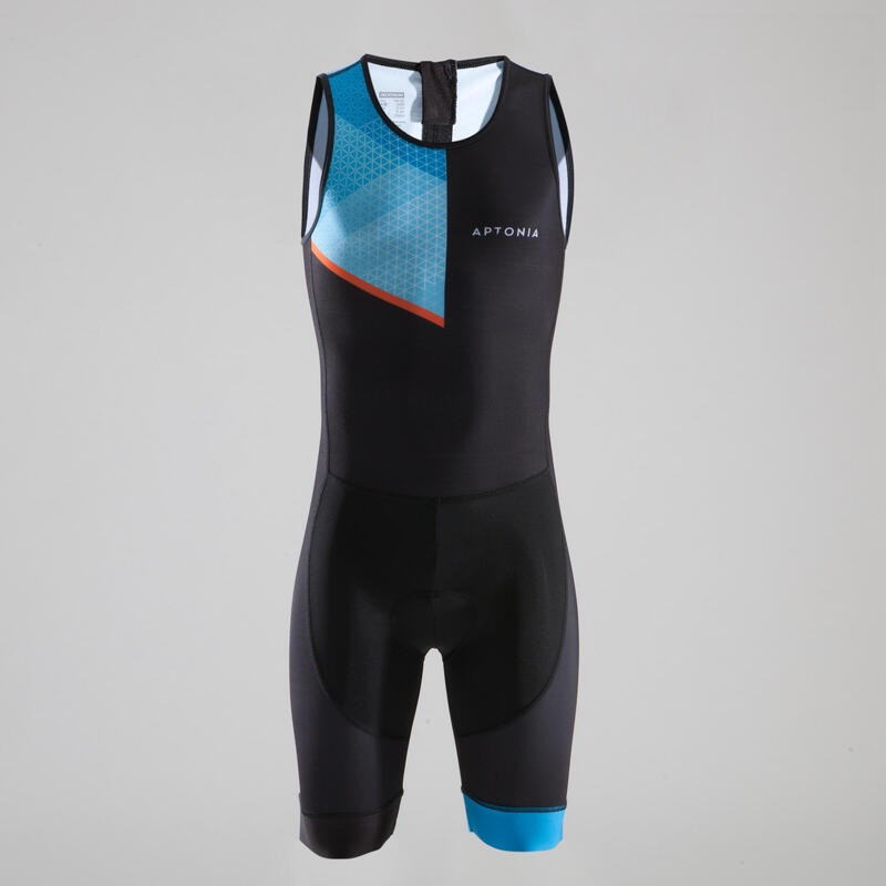 Triathlon-Anzug ärmellos Rückenreißverschluss Kinder schwarz/blau