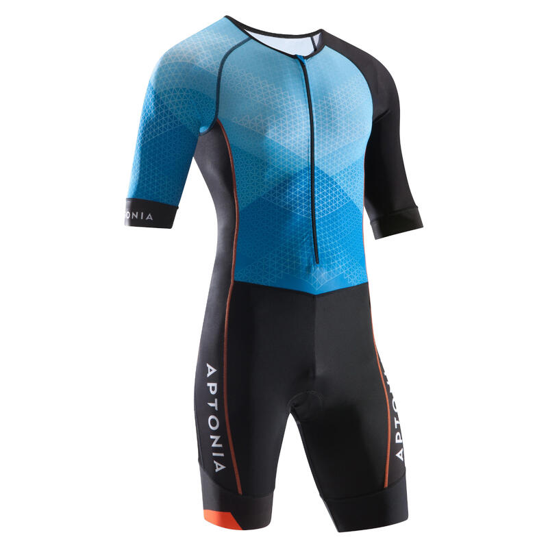 Tritraje Triatlón Aptonia Hombre LD Azul/Negro Manga Corta Cremallera