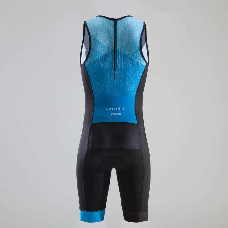Triathlon-Anzug ärmellos Rückenreißverschluss Kinder schwarz/blau