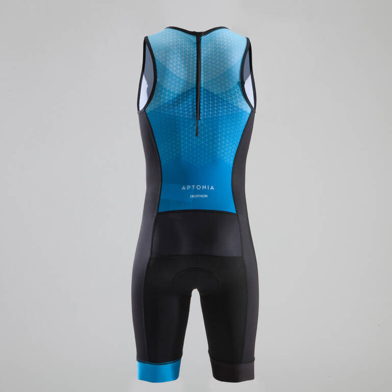 TRISUIT TANPA LENGAN ANAK TRIATHLON ZIPE BELAKANG BIRU HITAM