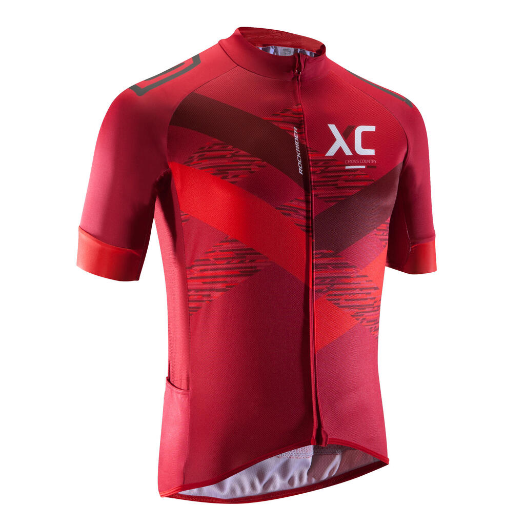 Fahrradtrikot XC 100 kurzarm MTB weinrot
