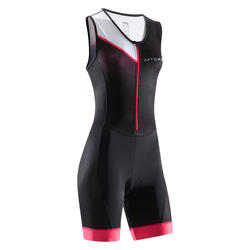 COMBINAISON TRIFONCTION SD FEMME NOIR ROSE SANS MANCHE ZIP AVANT TRIATHLON