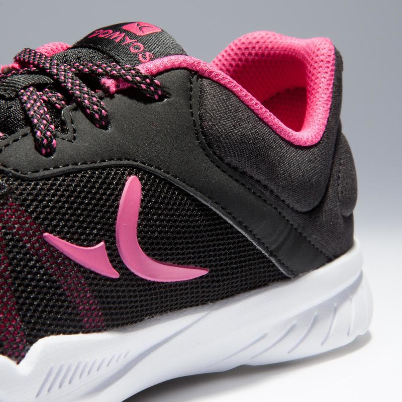 pink and black gym shoes