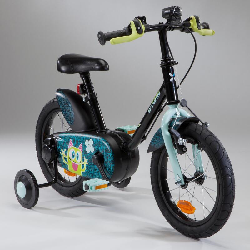 Kinderfahrrad 14 Zoll 500 Monster schwarz/türkis