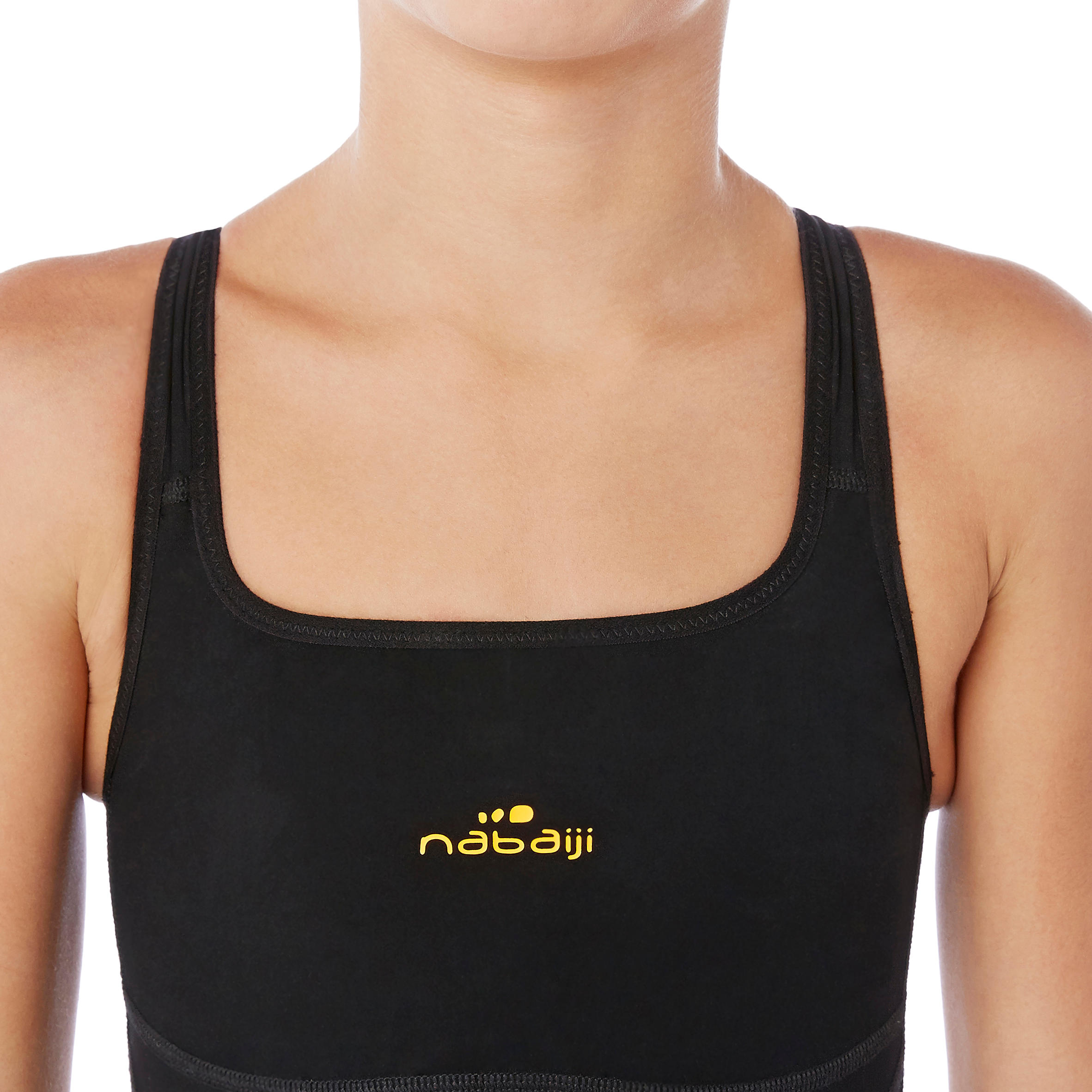 Traje Competición Natación Fina Niña Naranja Negro 2/7