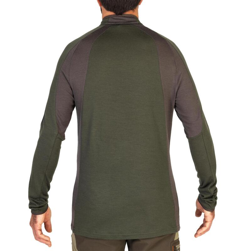 Camiseta Manga Larga Hombre Caza Solognac 900 Transpirable Lana Merina Verde