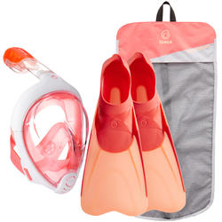 Easybreath snorkelling kit with fins coral pink